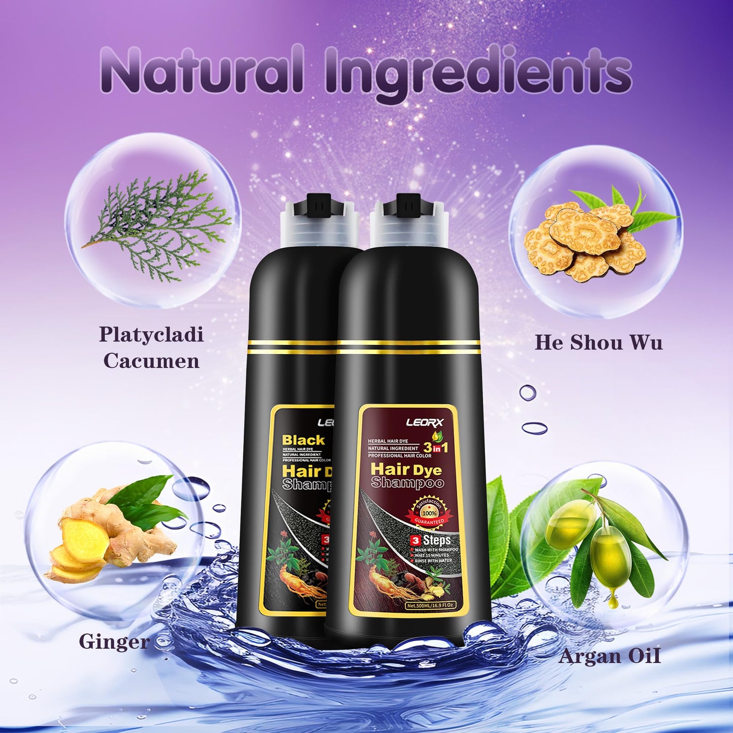 Leorx 3 In 1 Dark Brown Hair Dye For Gray Hair - Instant Herbal Coloring Shampoo For Women & Men - Shampoo Para Canas Mujer