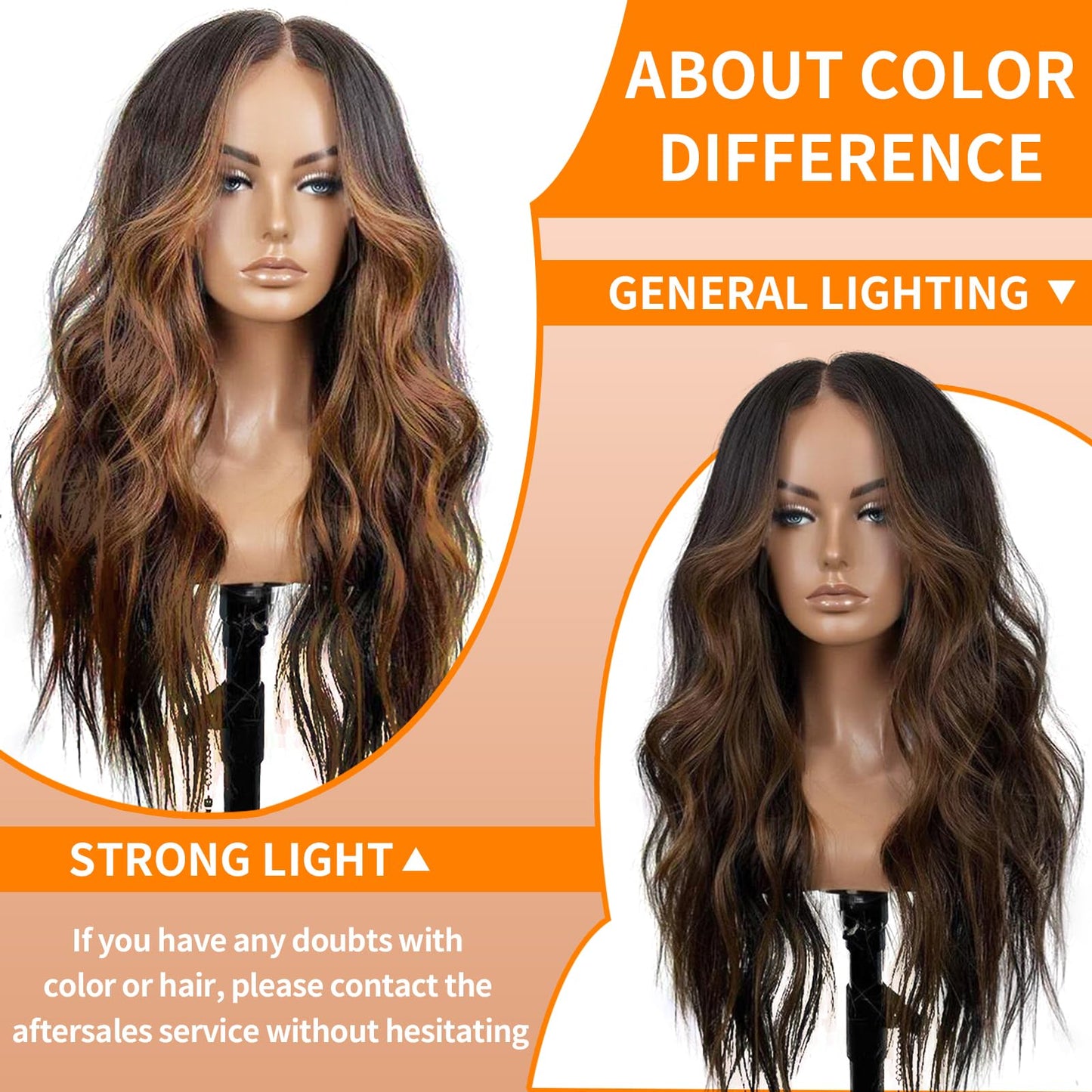 xccoco Brown Highlight Wig Long Wavy Wigs for Women Natural Wavy Curly Synthetic Lace Front Wig Middle Part 26inch Heat Resistant Fiber Wig for Daily Party Use