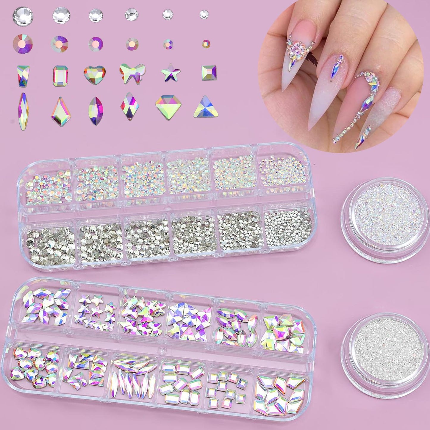 4 Boxes Nail Rhinestones Flatback Rhinestones Nail Charms Multi Shaped Crystals Nail Gems and Rhinestones for Nails, Nail Jewels Nail Art Supplies Luxurious Nail Accessories for Women Nail Decorations