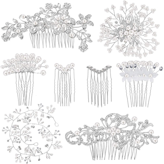 44 Pieces Wedding Hair Accessories: Faux Pearl Crystal Comb Clips, U-shaped Flower Rhinestone Pearl Hair Clips for Bride and Bridesmaids (Classic Style)