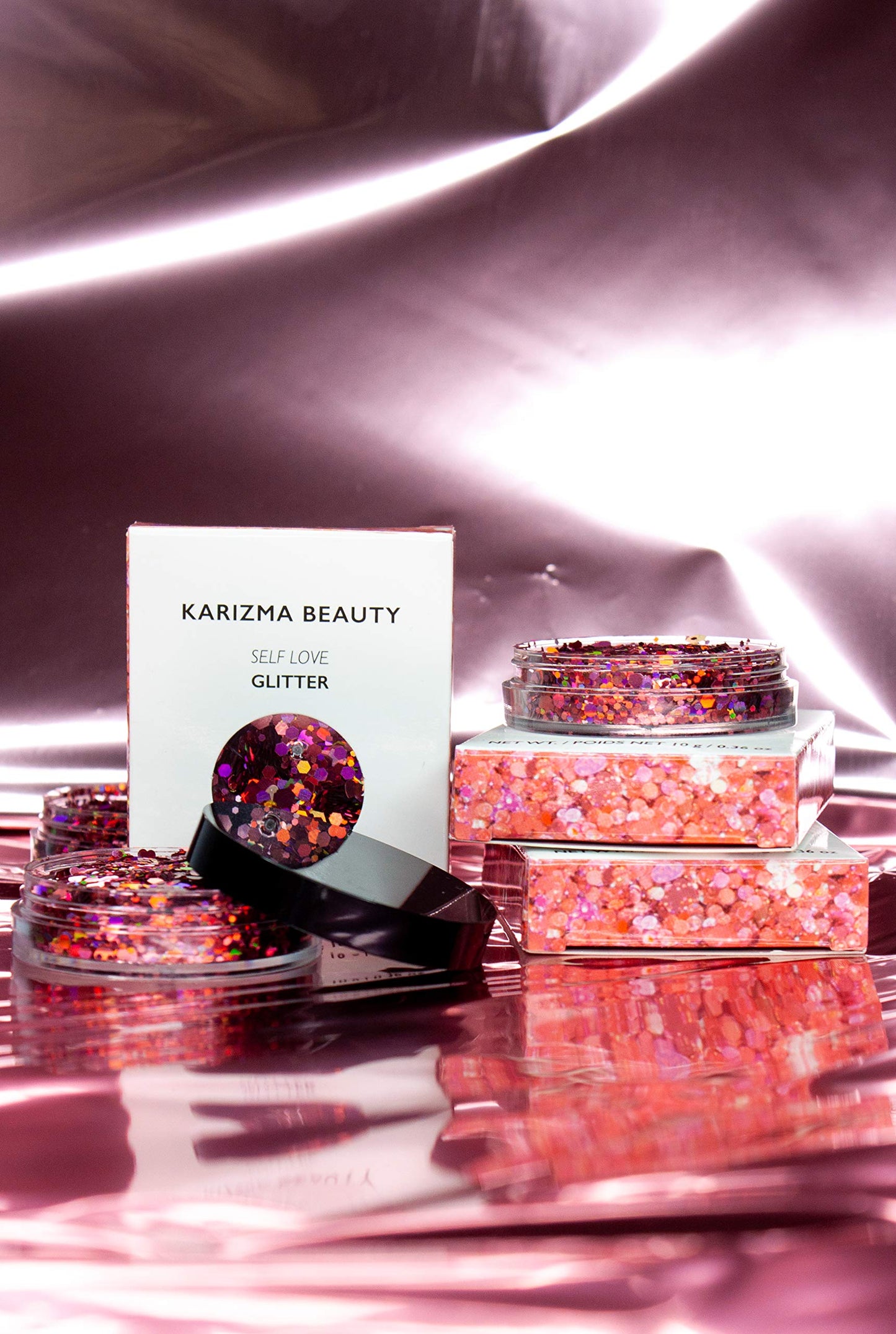 KARIZMA Self Love Heart Glitter - 10g Chunky Face, Hair, Eye, Body Glitter for Women - Rave, Festival Accessories, Cosmetic Makeup - Loose Set