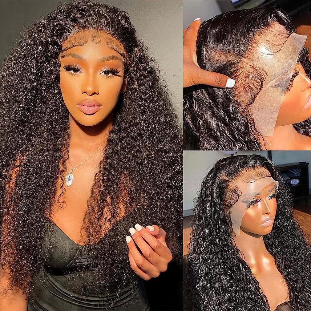 180% Density Deep Wave Lace Front Wig Human Hair 13X4 HD Transparent Lace Front Wigs For Women Human Hair Glueless Wigs Human Hair Pre Plucked Natural Brazilian Human Hair Wigs With Baby Hair 22 inch