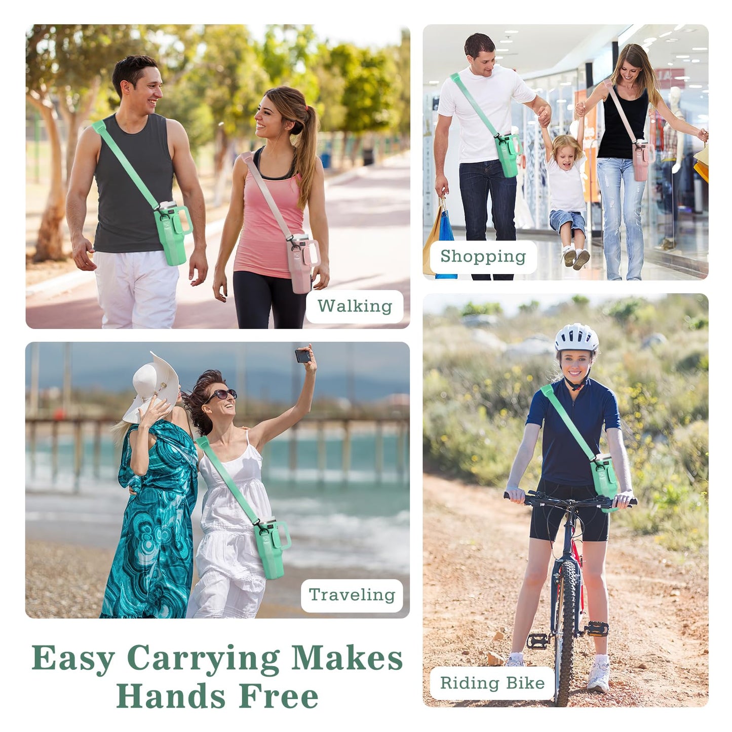 Nuovoware Water Bottle Carrier Bag Fits Stanley 40 Oz Tumbler with Handle, Water Bottle Bag with Adjustable Shoulder Strap, Neoprene Water Bottle Holder for Stanley Water Bottle Accessories, Teal