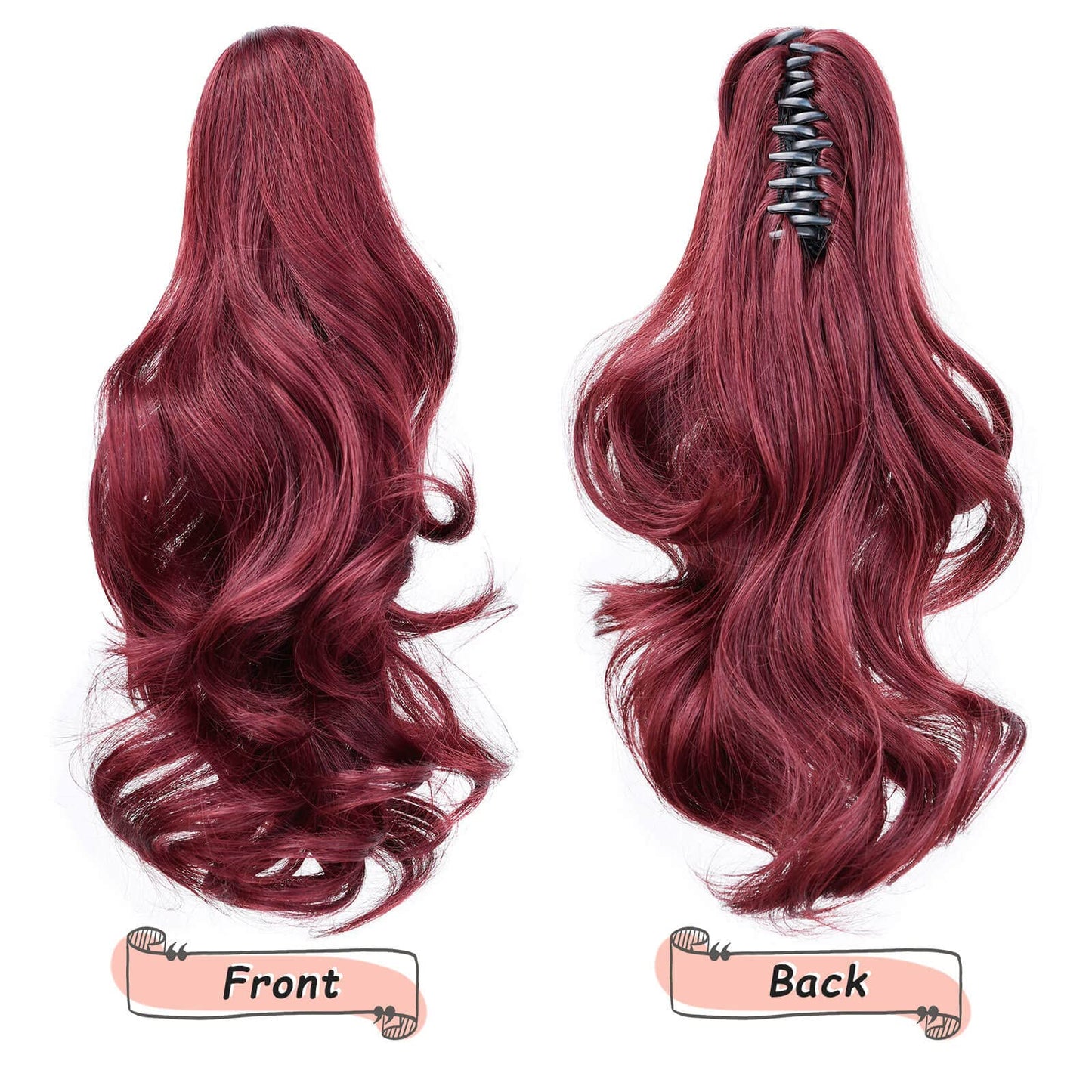 HEWEICSY Ponytail Extension, Hair Extensions Ponytail Claw 14" Wavy Fake Hair Curly Synthetic Ponytail Wig Clip Daily Fluffy Pony Tail Hair Piece for Women(Auburn Brown)