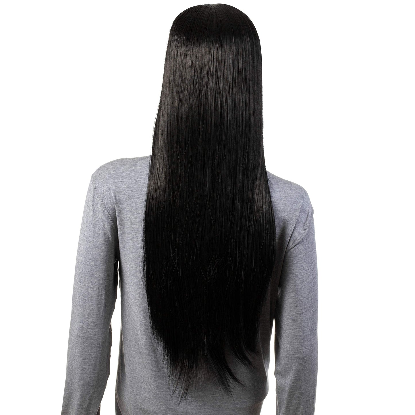 Onedor 30 Inches Long Straight Black Synthetic Hair Women Full Head Cosplay Wig with Wig Cap (1B - Off Black)