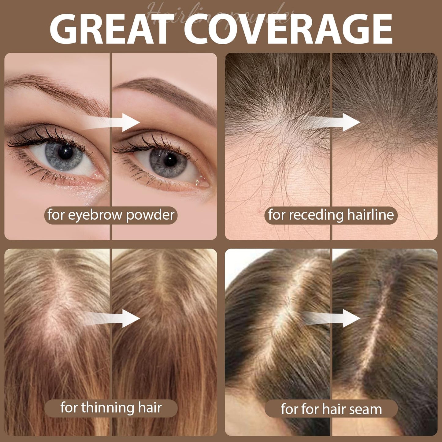 2 Pack Hairline Powder for Women and Men, Used to Root Touch Up Hair Color, Thinning and Gray Hair Coverage and Bald Spots Coverage, Brown