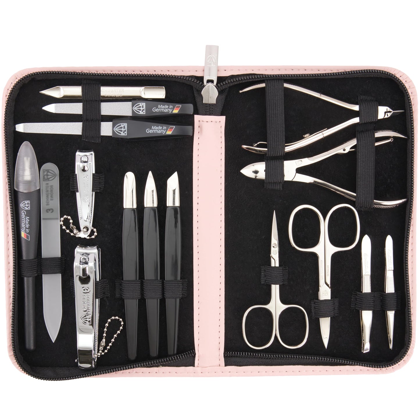 3 Swords Germany - brand quality 16 piece manicure pedicure grooming kit set fashion leather case light pink, Made in Germany