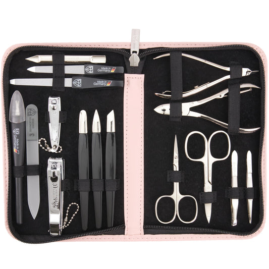 3 Swords Germany - brand quality 16 piece manicure pedicure grooming kit set fashion leather case light pink, Made in Germany