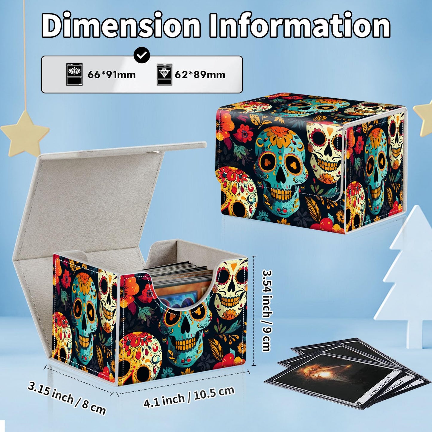ACWDMKH for MTG Commander Deck Box,Card Deck Box for Trading Card Yugioh MTG Cards,Fits 100 Double Sleeved Cards,PU Leather Magnet TCG MTG Deck Case for Magic Commander Deck Box,Flower Skull