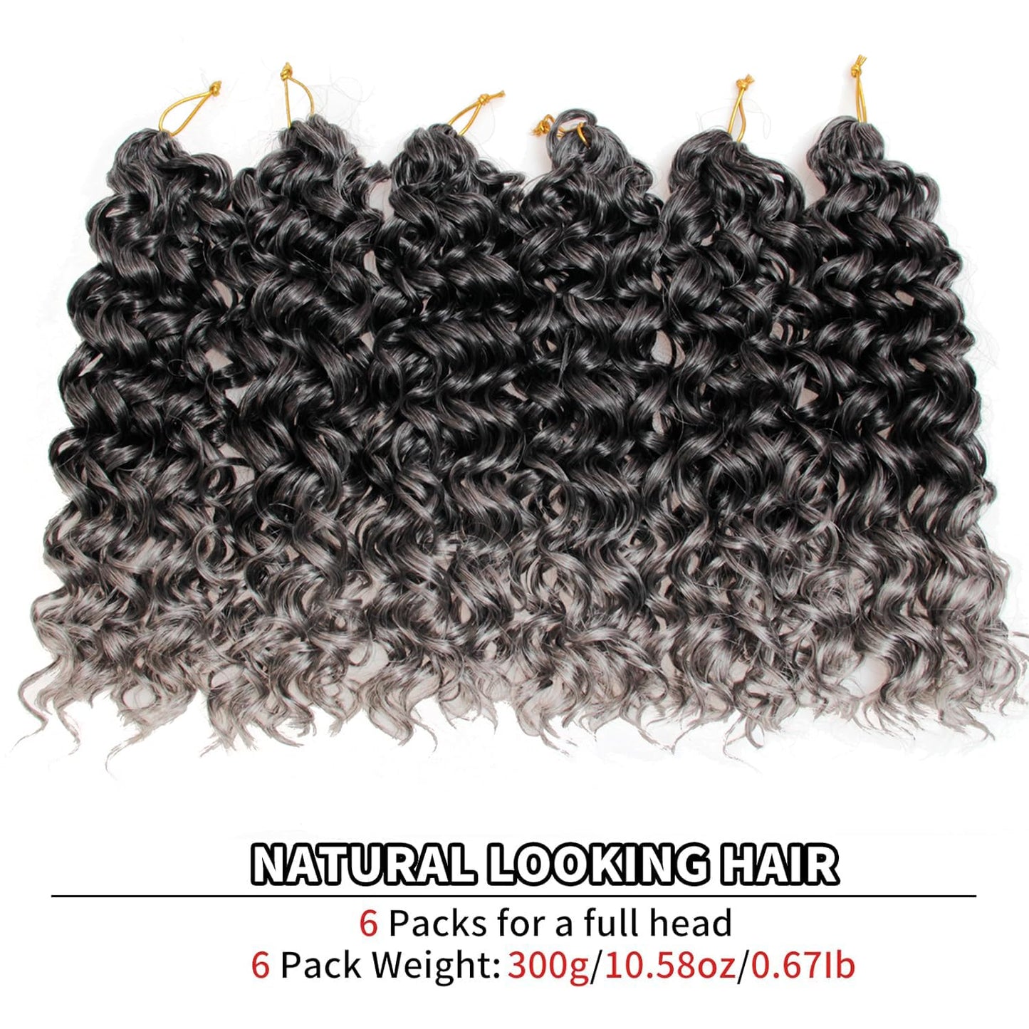 GoGo Curl Crochet Hair Water Wave Curly Crochet hair for Women Grey Synthetic Bohemian Crochet Braid Deep Wave Braiding Hair Extensions (12 inch(Pack of 6), T1B/Grey)
