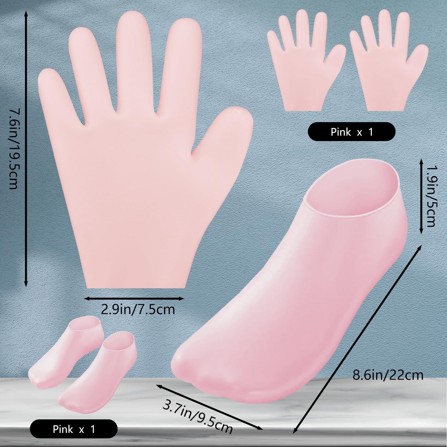 2 Pair Silicone Moisturizing Socks Gloves Set, Gel Socks for Dry Cracked Feet Women Men, Lotion Aloe Spa Pedicure Socks for Foot Softening Care, Silicone Hand and Feet Gloves (Pink)