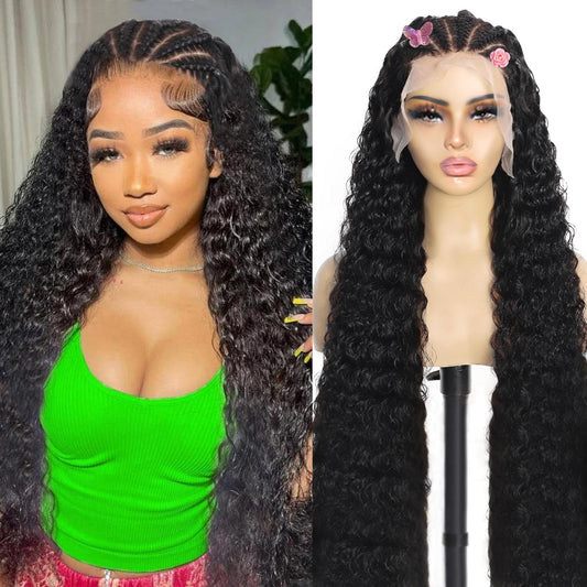 13x4 HD Lace Frontal Wig Human Hair Pre Braided Lace Front Wigs Deep Wave Lace Front Wigs Human Hair Braided Wigs for Black Women Human Hair 180 Density Lace Front Wigs Human Hair Curly 26 Inch