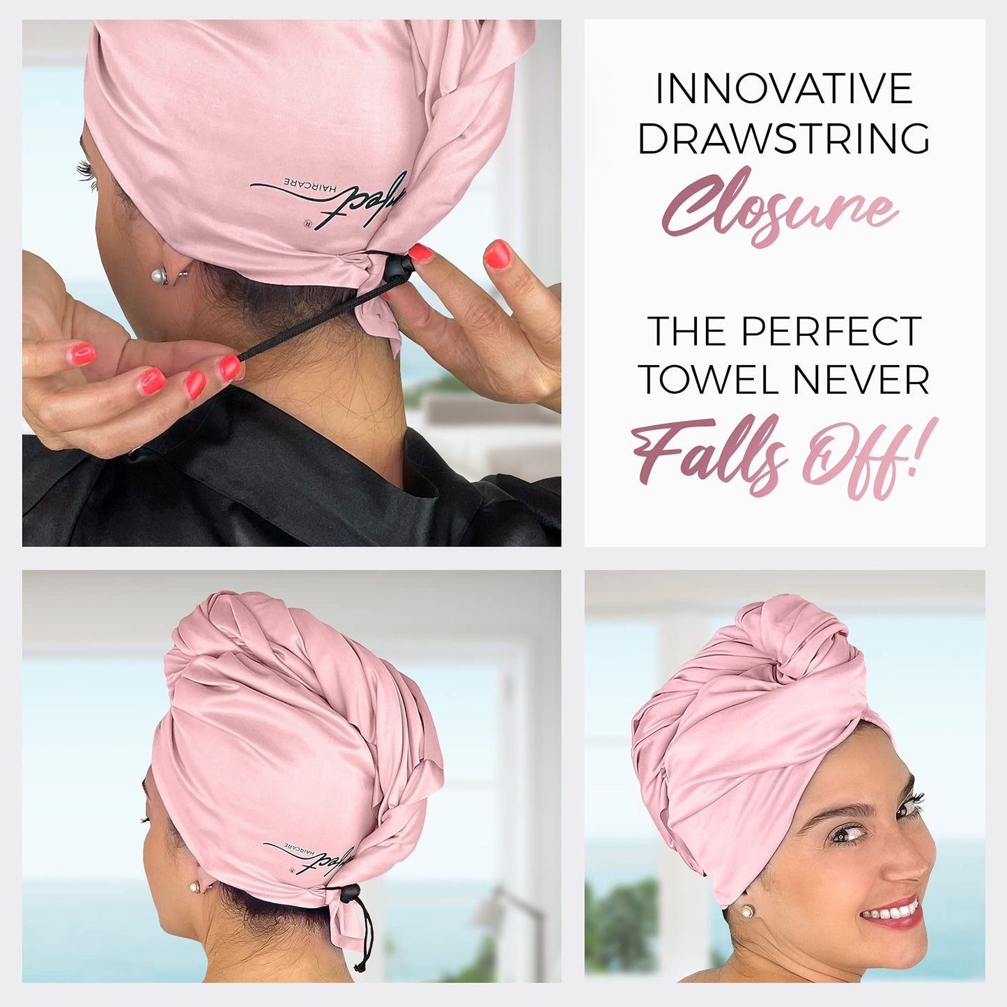 THE PERFECT HAIRCARE Microfiber Curly Hair Towel Wrap with Wet/Dry Brush - Fast Drying and Gentle Detangling for Women, Girls, Kids, Children - Great for Travel, Gifts and Hair Extensions
