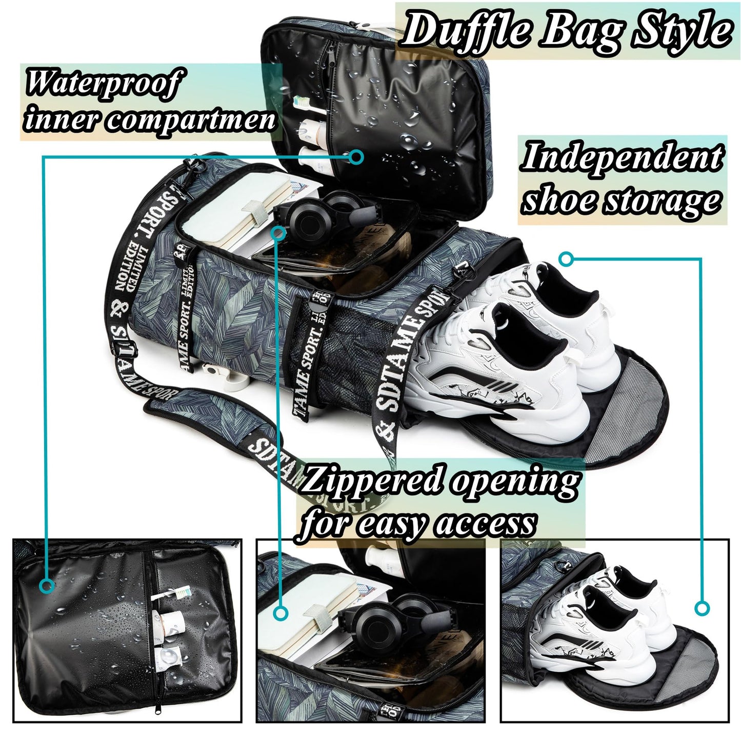 Gym Duffle Bag Backpack with Shoe Compartment,4 ways Travel Backpack for Women and Men,Multi-Functional Weekender bag with Waterproof Layer&Laptop Compartment for Fitness, Travel,Camping(Silver)