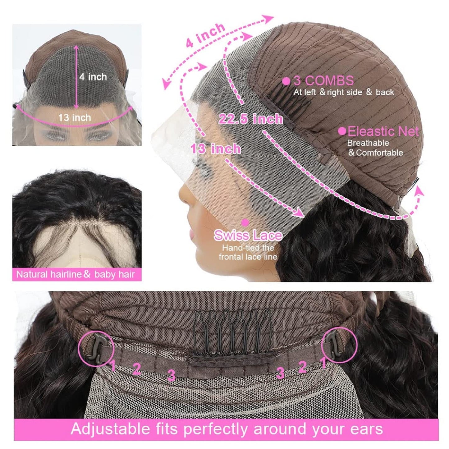 13x4 Lace Front Wigs Human Hair Lace Frontal Wigs Human Hair Deep Curly Human Hair Wig For Women Deep Wave Lace Frontal Wigs Human Hair 200% Density HD Transparent Pre Plucked (B-deep-13x4, 24inch)