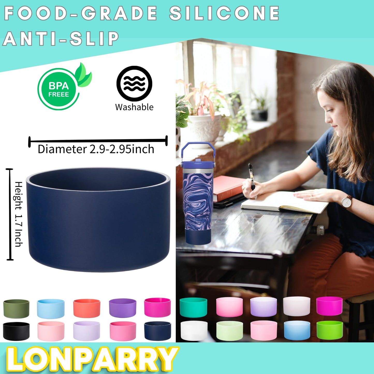 LONPARRY 2-Pack Silicone Boot for Stanley 40 30 oz Quencher Adventure Tumbler, Bottom Protector for Stanley IceFlow 30 20 oz, Stanley Cup Protector for Stanley 40 30 oz with Handle Dark Blue