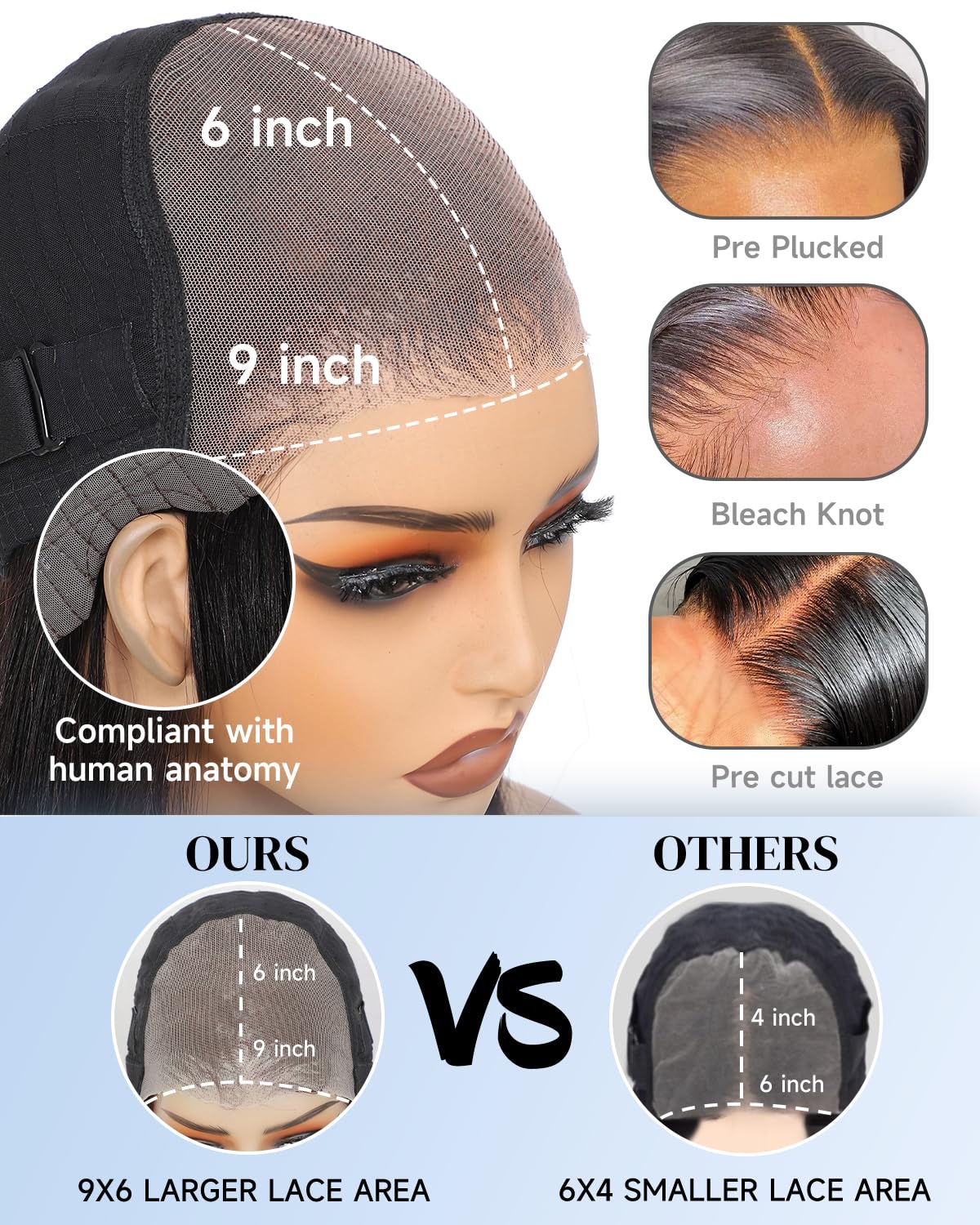 GUDOZO Glueless Wigs Human Hair For Black Women 9x6 HD Burgundy Lace Front Wigs Human Hair Frontal Wigs Human Hair Glueless Wigs Human Hair Pre Plucked Pre Cut Straight 200 Density 16 Inch
