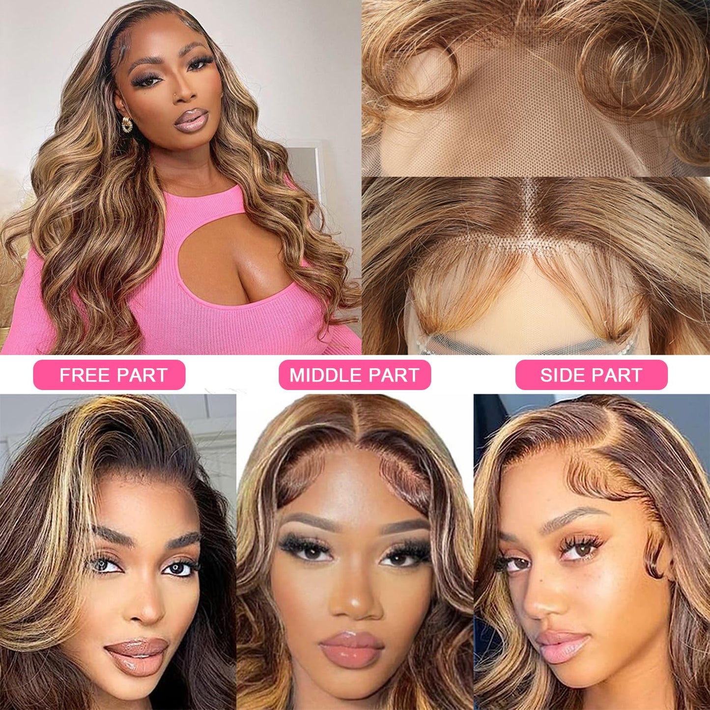 28 Inch Highlight Lace Front Wig Human Hair Ombre Lace Front Wig Human Hair Wigs for Women 13x6 Body Wave Lace Front Wigs Human Hair Honey Blonde HD Lace Front Wig Human Hair with Baby Hairline