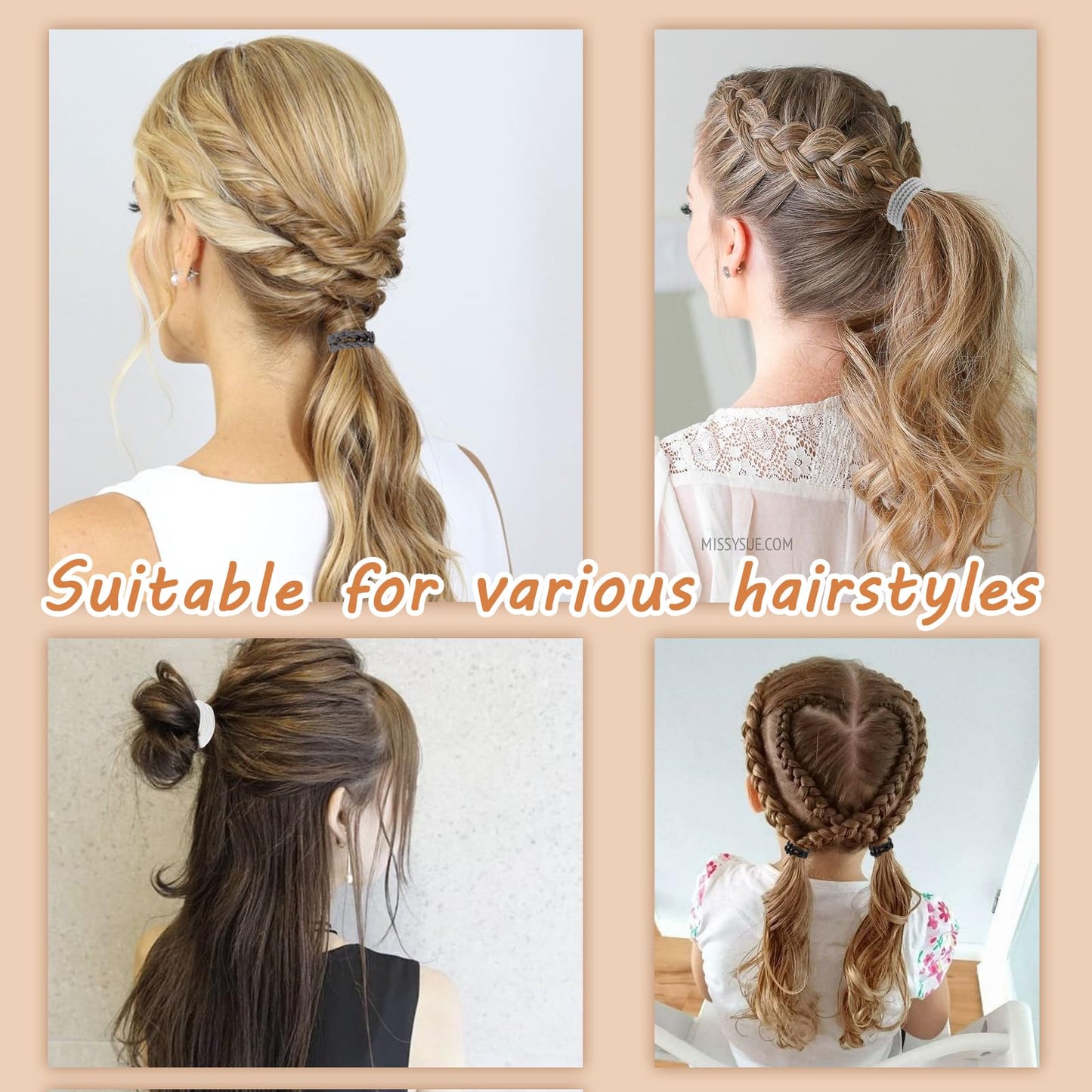 20 PCS Boho Hair Ties, Grey Bracelets Hair Ties for Thick or Thin Hair, 4 Styles Boho Ties for Ponytail Holders, 2.36’’ Hair Ties No-Damage