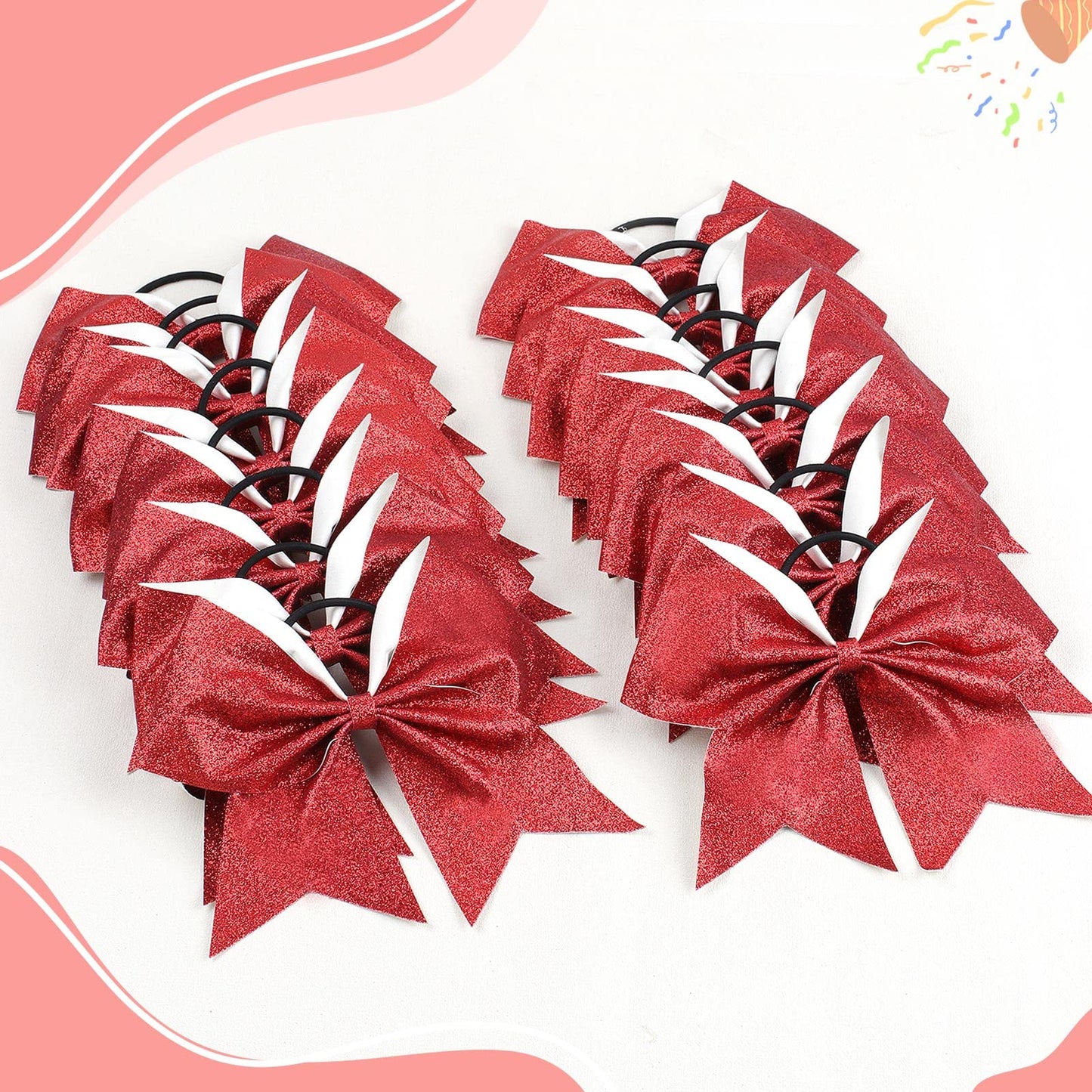 16PCS 8" Large Glitter Cheer Bows for Cheerleaders, CN Sparkly Hair Bows with Elastic Hair Ties Accessories for Teens Girls Women Cheerleading Softball Competition Sports