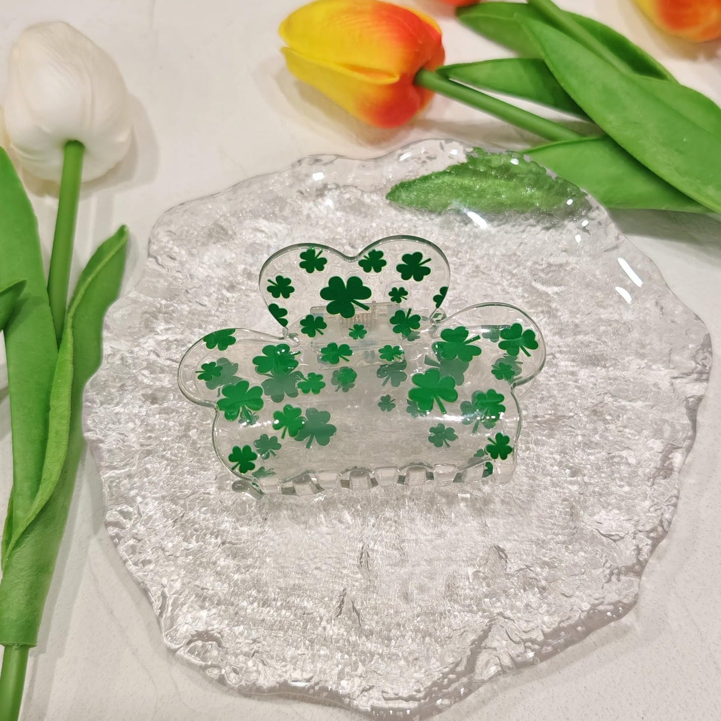 2pcs Green Shamrock Hair Claw Clips, St. Patrick's Day Hair Accessories for Women Girls,Irish Flag Lucky Clover Hair Jaw Barrettes,Holiday Party Favors
