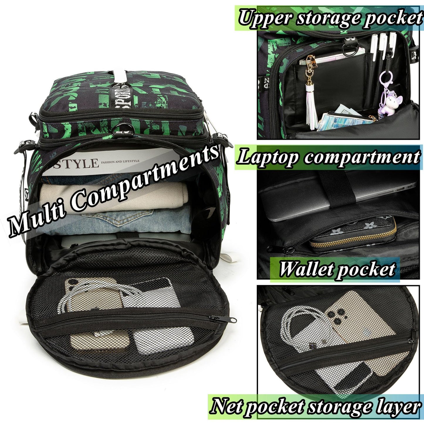 Gym Duffle Bag Backpack with Shoe Compartment,4 ways Travel Backpack for Women and Men,Multi-Functional Weekender bag with Waterproof Layer&Laptop Compartment for Fitness, Travel,Camping(Green)