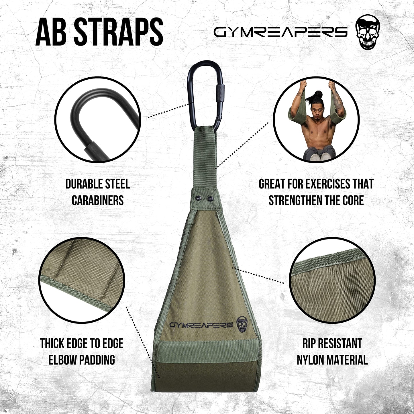 Gymreapers Hanging Ab Straps For Core Strength and Abdominal Training - Padded Adjustable Arm Supports For Bodyweight Exercises (Ranger Green)