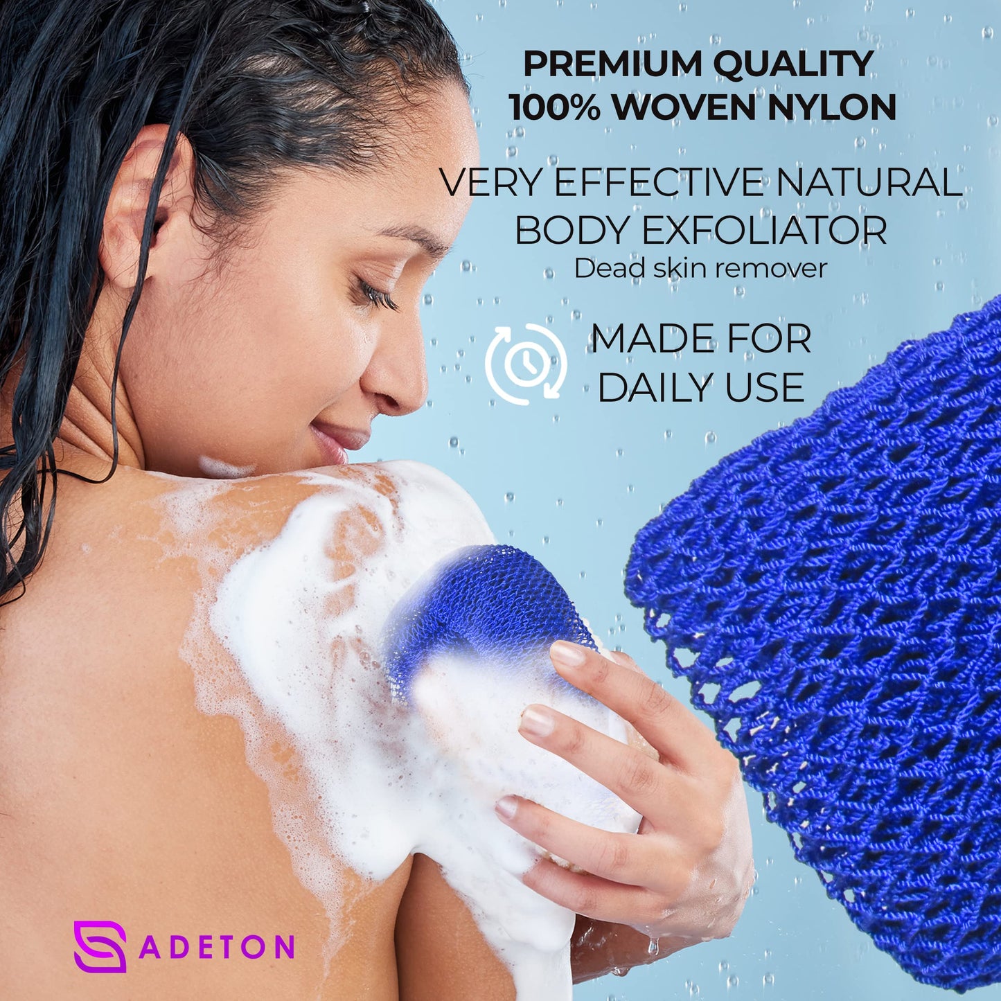 Adeton African Exfoliating Net Sponges, Authentic, Real, Body Scrubber, Long Wash Cloth, Body Exfoliator, 17 Colors, Sapo, Shower Accessories, Back Foot Scalp Scrub, Flat Dead Skin Remover (Navy Blue)