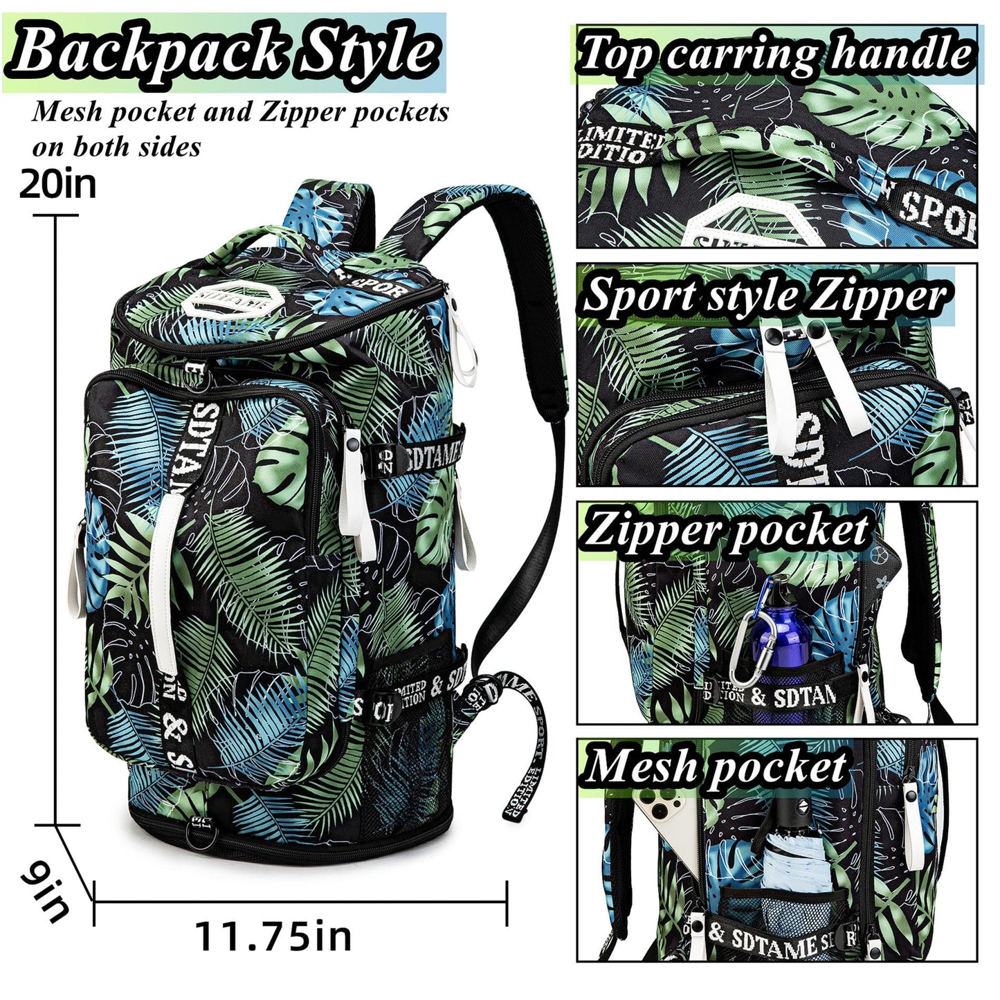 Gym Duffle Bag Backpack with Shoe Compartment,4 ways Travel Backpack for Women and Men,Multi-Functional Weekender bag with Waterproof Layer&Laptop Compartment for Fitness, Travel,Camping(Bronze)