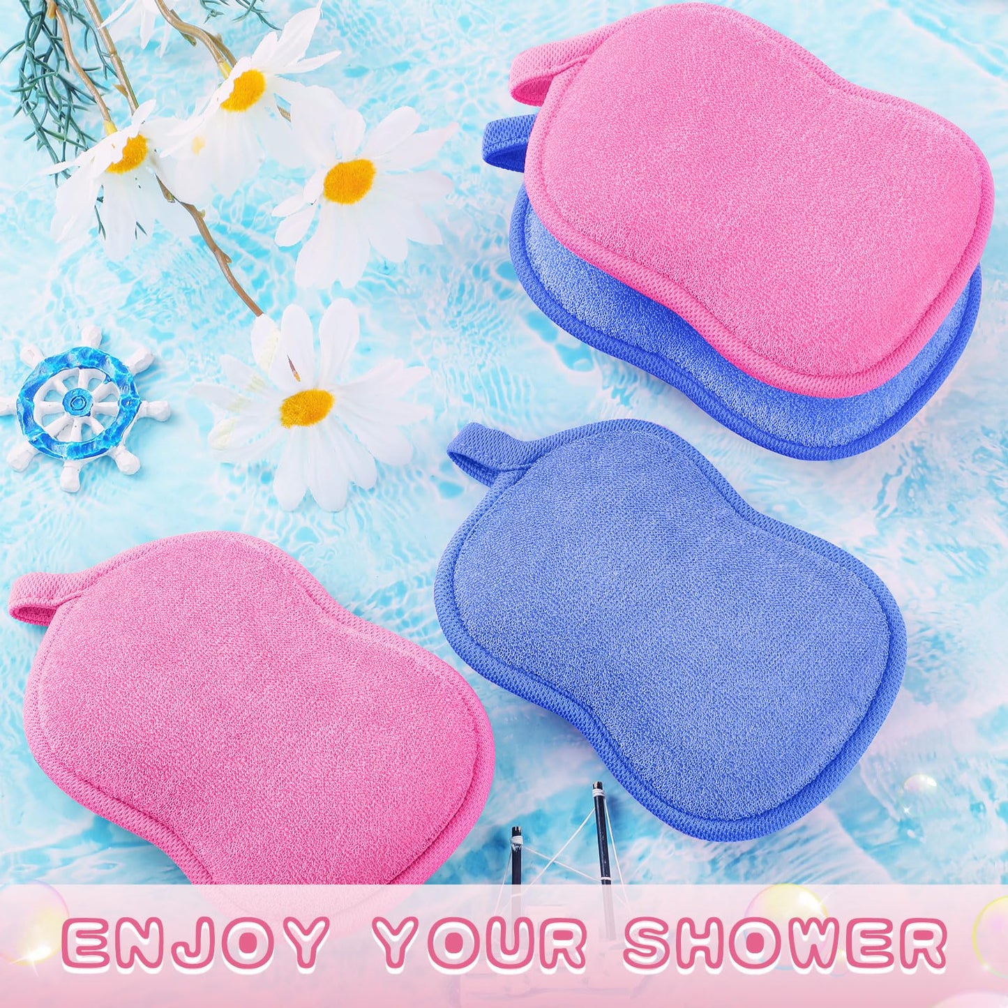 Tatuo 4 Pieces Baby Bath Sponge Cotton Baby Sponge Toddler Soft and Absorbent Loofah for Kids Babies Men Women(Pink,Blue)