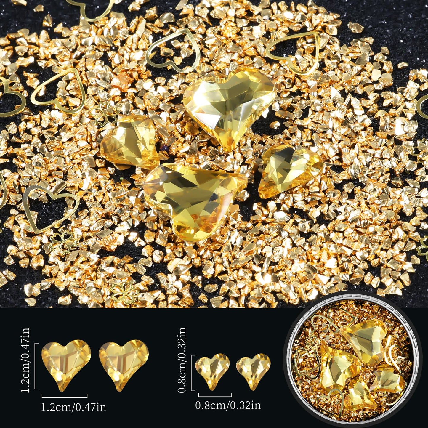 6 Wheels Mixed Sparkle Nail Art Rhinestones Diamonds Crystals Butterfly Beads Artificial Pearls Gold Silver Nail Studs Gems Metal Hollow Rivets Charms (Yellow)