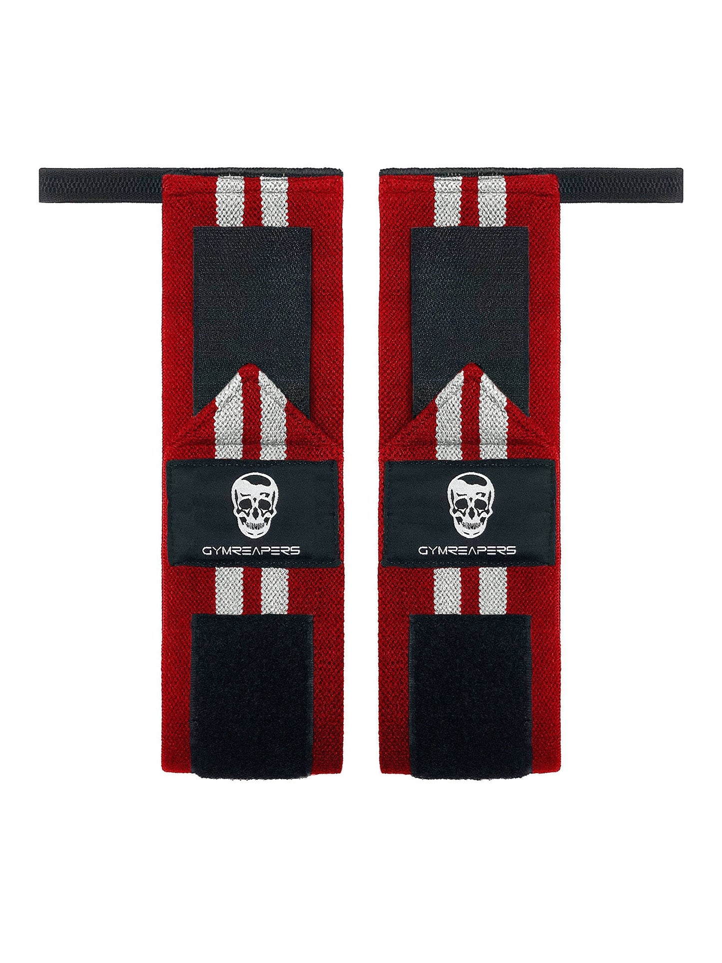 Gymreapers Weightlifting Wrist Wraps (Competition Grade) 18" Professional Quality Wrist Support with Heavy Duty Thumb Loop - Best Wrap for Powerlifting, Strength Training, Bodybuilding(Red/White,18")