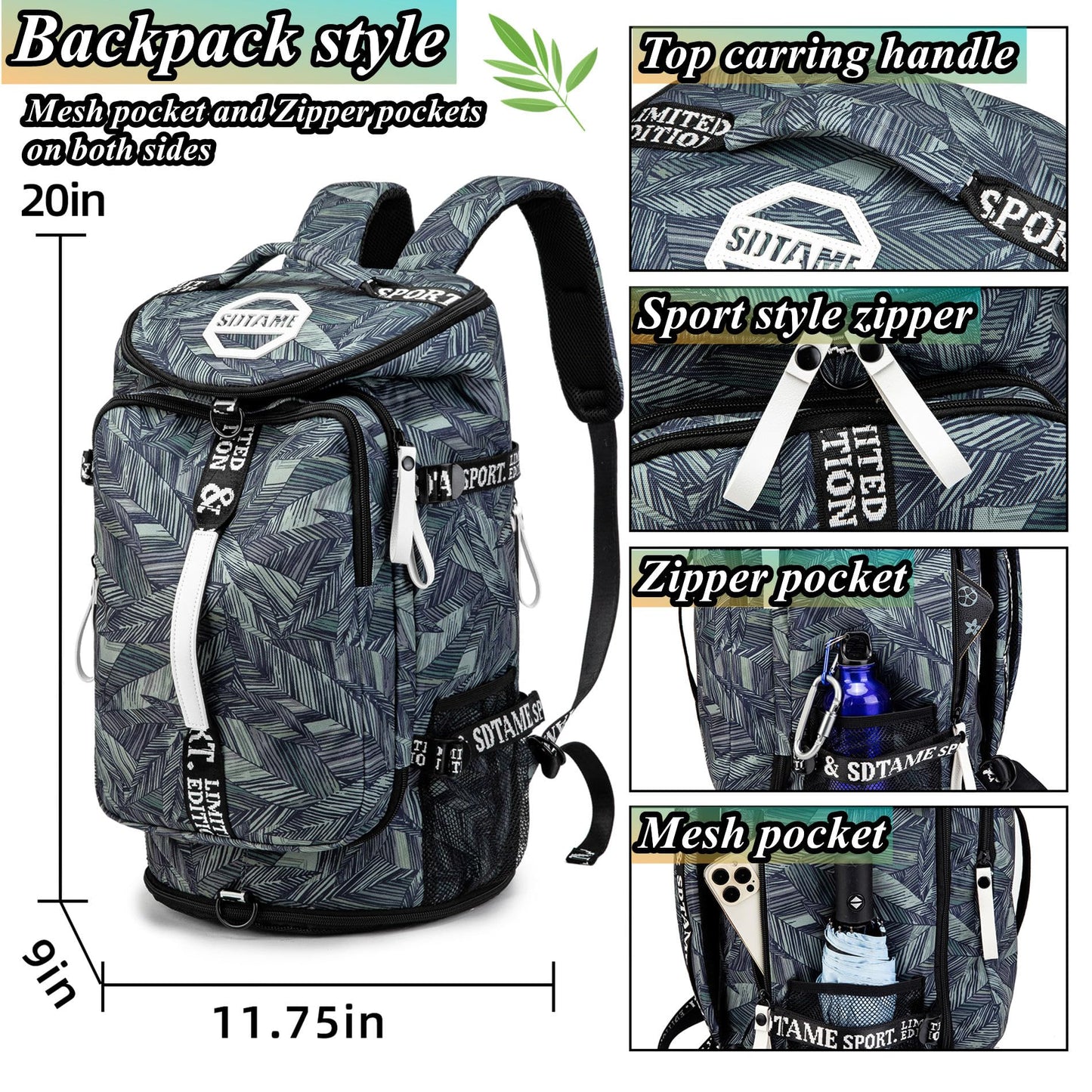 Gym Duffle Bag Backpack with Shoe Compartment,4 ways Travel Backpack for Women and Men,Multi-Functional Weekender bag with Waterproof Layer&Laptop Compartment for Fitness, Travel,Camping(Silver)