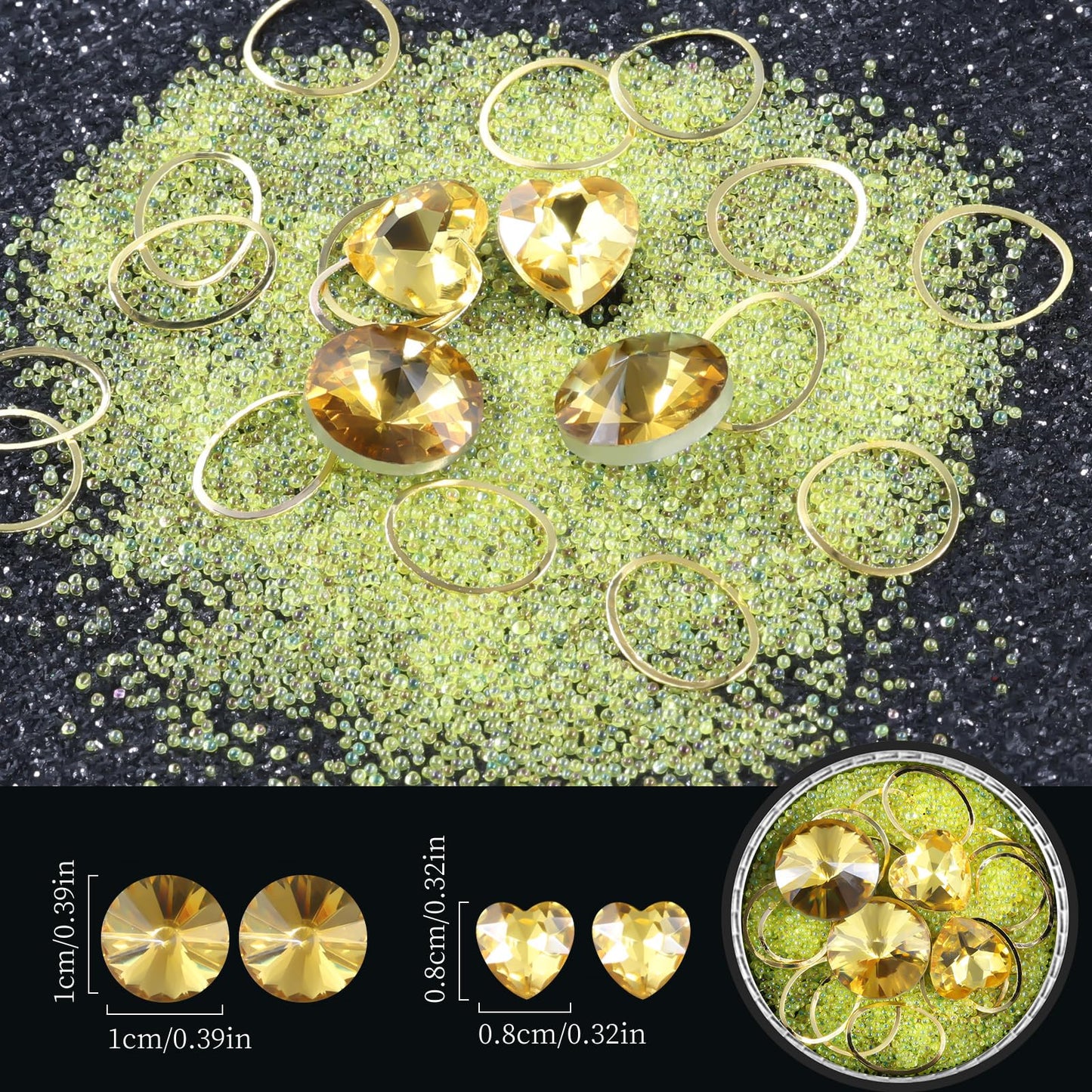 6 Wheels Mixed Sparkle Nail Art Rhinestones Diamonds Crystals Butterfly Beads Artificial Pearls Gold Silver Nail Studs Gems Metal Hollow Rivets Charms (Yellow)
