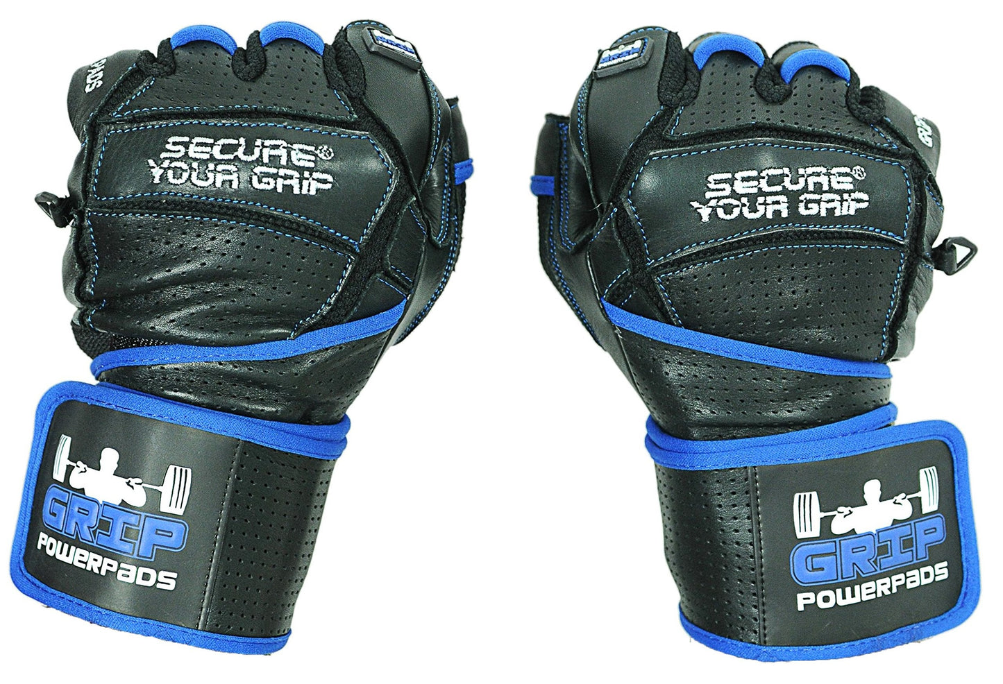 Grip Power Pads® Elite Leather Gym Gloves with Built-in 2” Wide Wrist Wraps - Leather Glove Design for Weight Lifting, Power Lifting, Bodybuilding & Strength Training Workout Exercises (Medium)