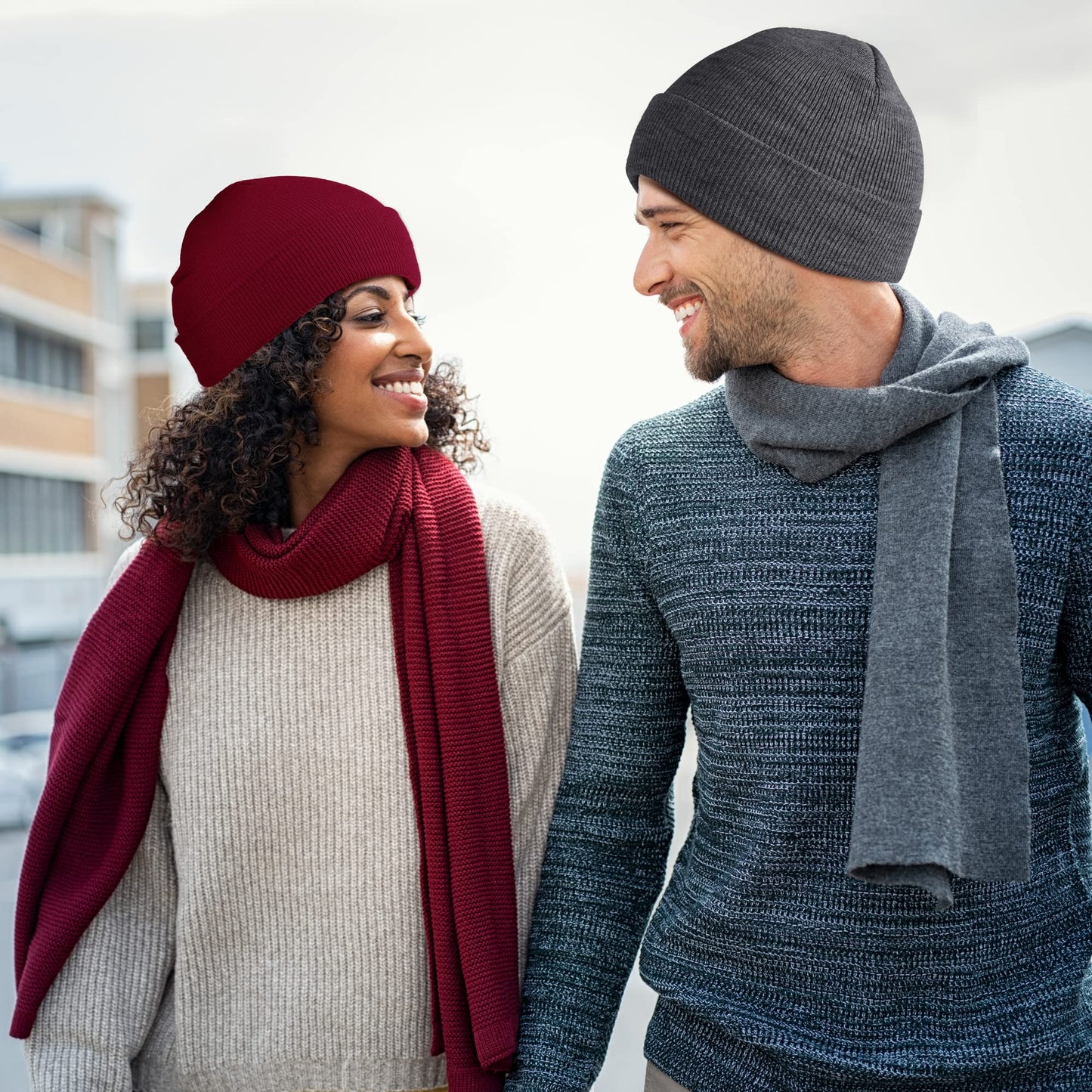 Cooraby 3 Pack Unisex Winter Skull Cap Beanies Knitted Cuff Hats Caps Roll-up Edge Beanie Hats for Men Women Outdoors