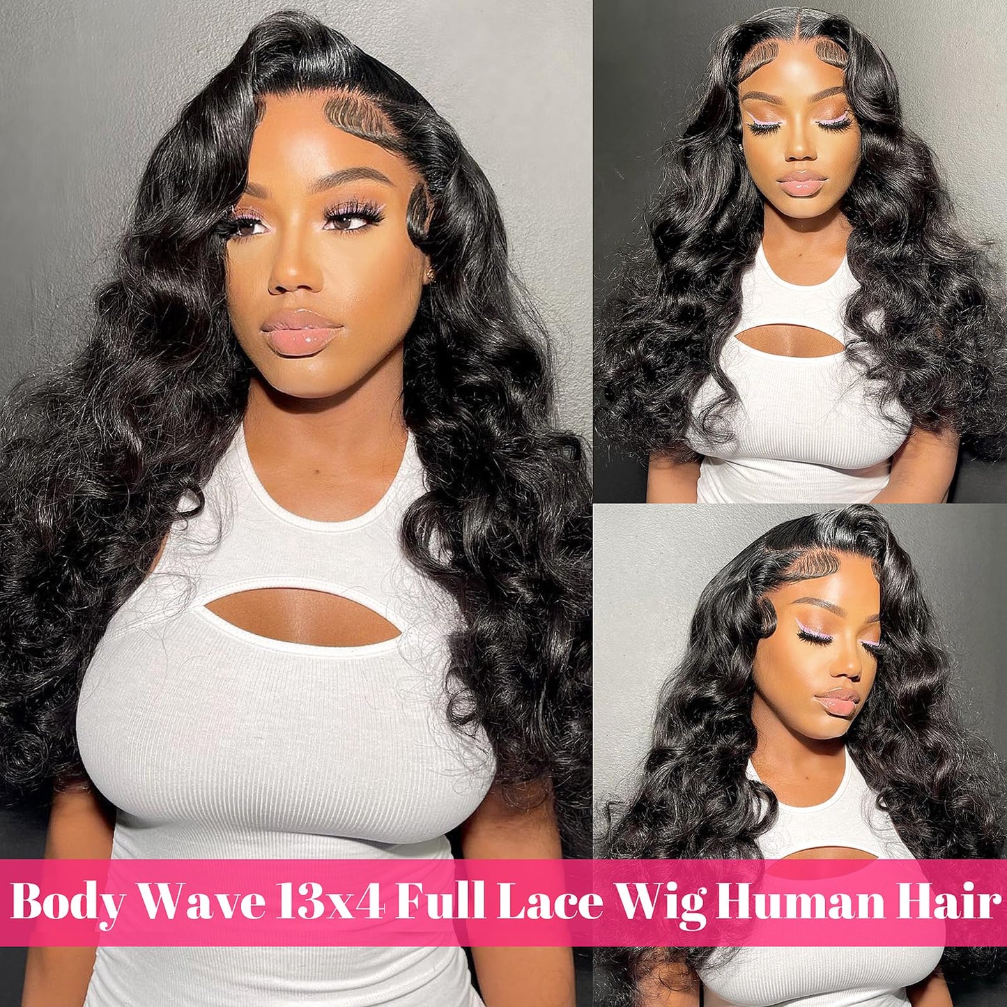 GVRR Body Wave 13x4 Full Frontal Wig Human Hair Full 13x4 HD Transparent Front Wigs Pre Plucked Bleached Knots Full 13x4 HD Lace Front Wigs 200% Density Tiny Knots Brazilian Hair Natural Black 26 Inch