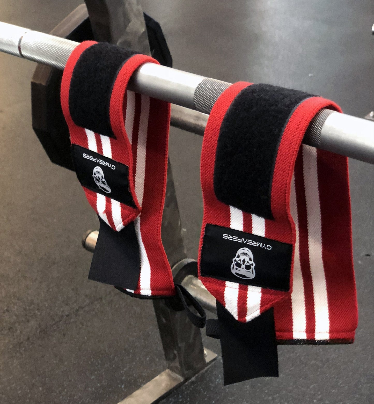 Gymreapers Weightlifting Wrist Wraps (Competition Grade) 18" Professional Quality Wrist Support with Heavy Duty Thumb Loop - Best Wrap for Powerlifting, Strength Training, Bodybuilding(Red/White,18")