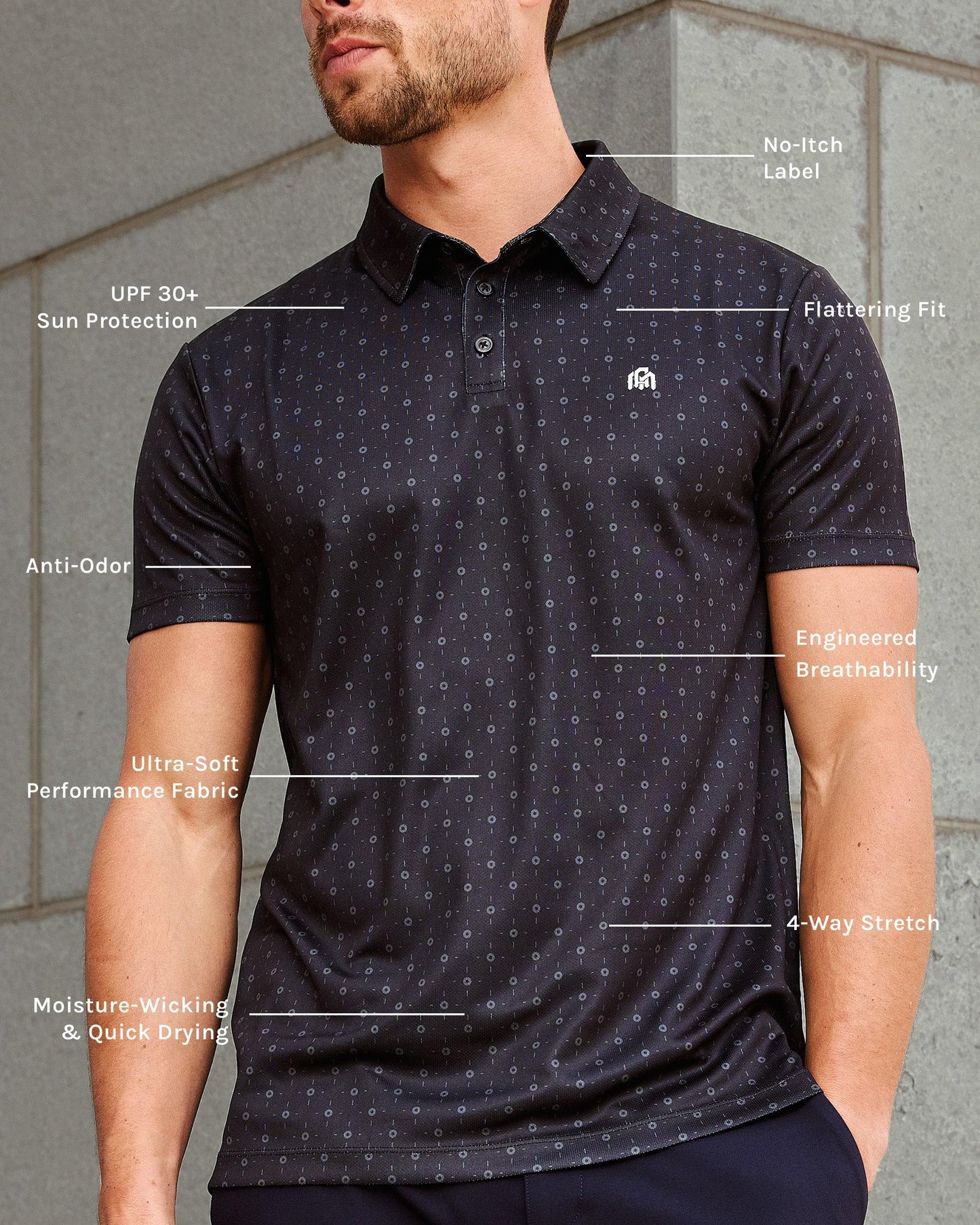 INTO THE AM Performance Dri Fit Polo Shirts for Men - Quick Dry Moisture Wicking Logo Collar Shirts Multipack (Black/Charcoal, XX-Large)