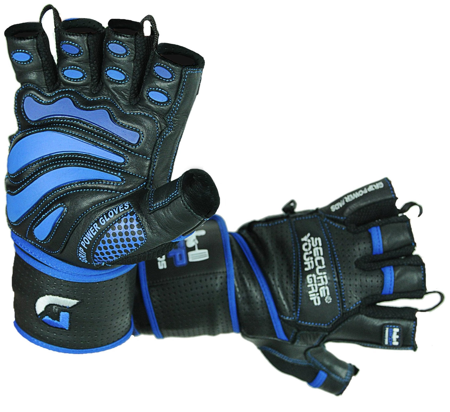 Grip Power Pads® Elite Leather Gym Gloves with Built-in 2” Wide Wrist Wraps - Leather Glove Design for Weight Lifting, Power Lifting, Bodybuilding & Strength Training Workout Exercises (Medium)