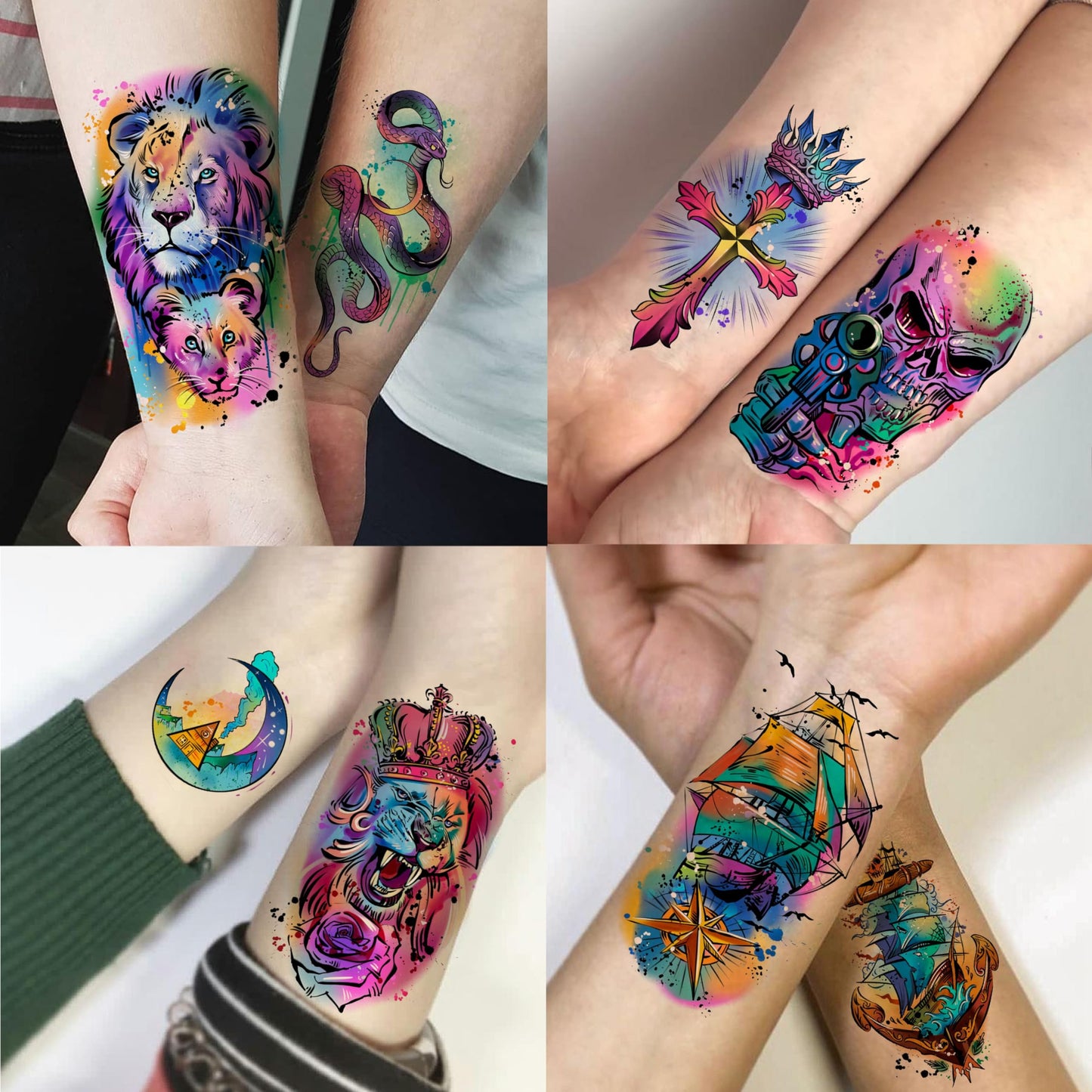 FANRUI 65 Sheets Watercolor Peony Rose Floral Temporary Tattoos For Women Arm Shoulder, Groovy Compass Flower Fake Tattoo Owl Blue Tribal Eye Skull Tiger, Long Lasting Tatoos Sleeve Angel Girls Adults