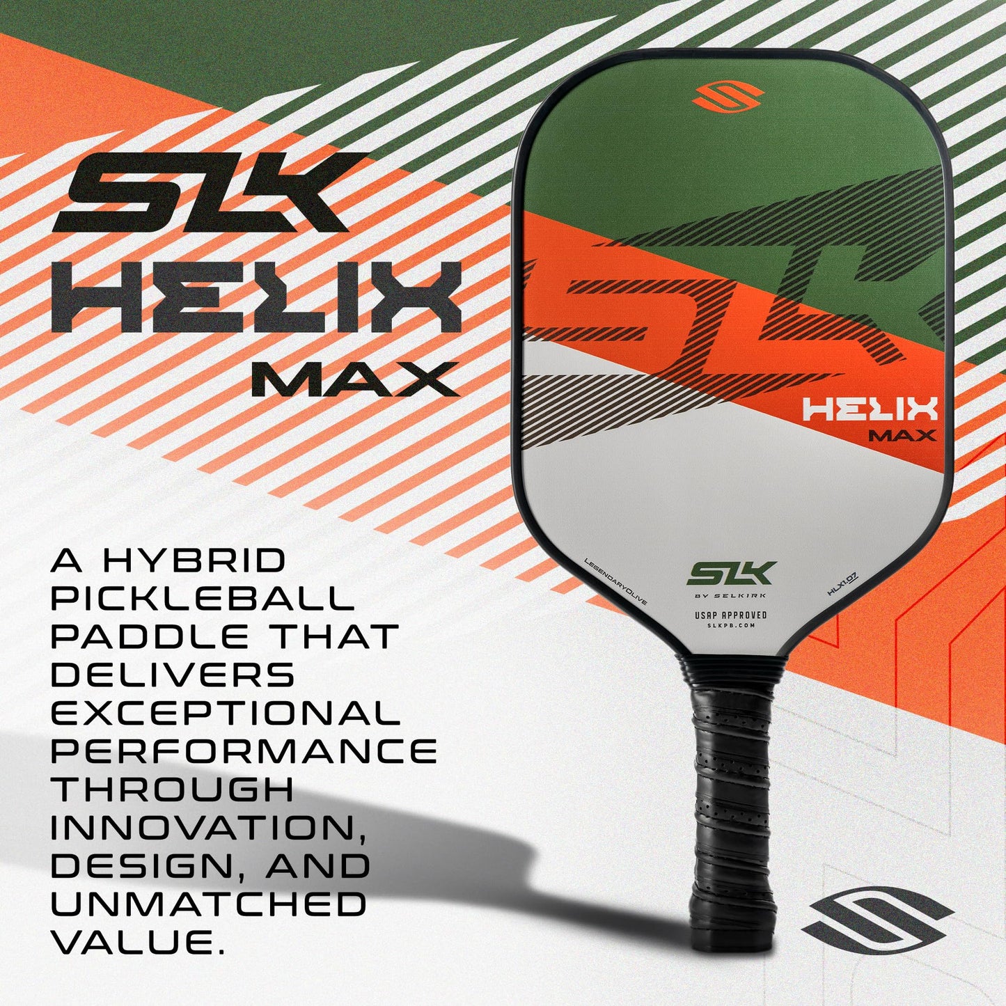 2024 SLK Helix Pro Pickleball Paddle | Carbon Fiber & Fiberglass Hybrid Face | Thermoformed Carbon Fiber Core | Unmatched Control | Legend Olive
