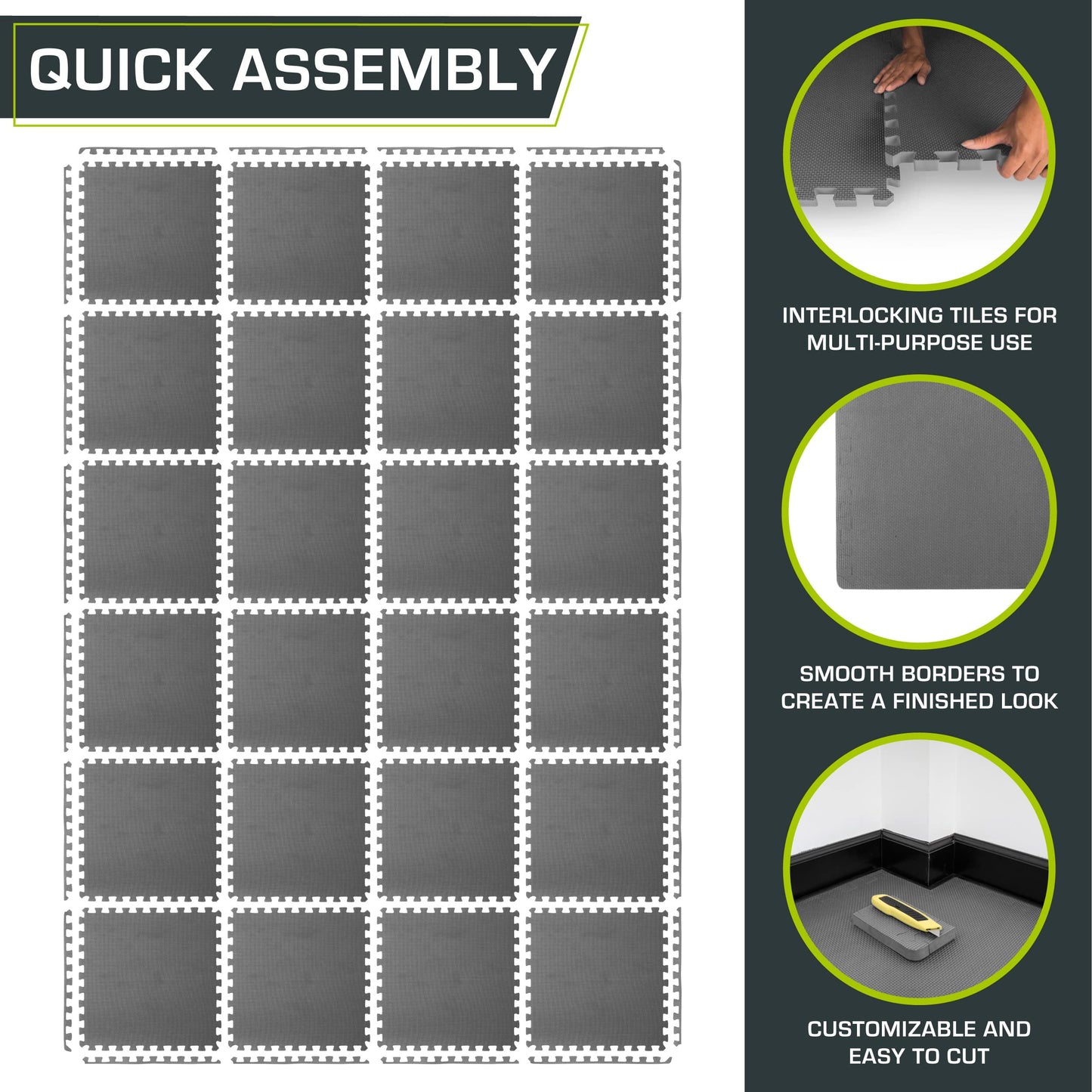 ProsourceFit Extra Thick Puzzle Exercise Mat 3/4", EVA Foam Interlocking Tiles for Protective, Cushioned Workout Flooring for Home and Gym Equipment, Grey 4-Pack, 3/4" Thick 96 Square Feet