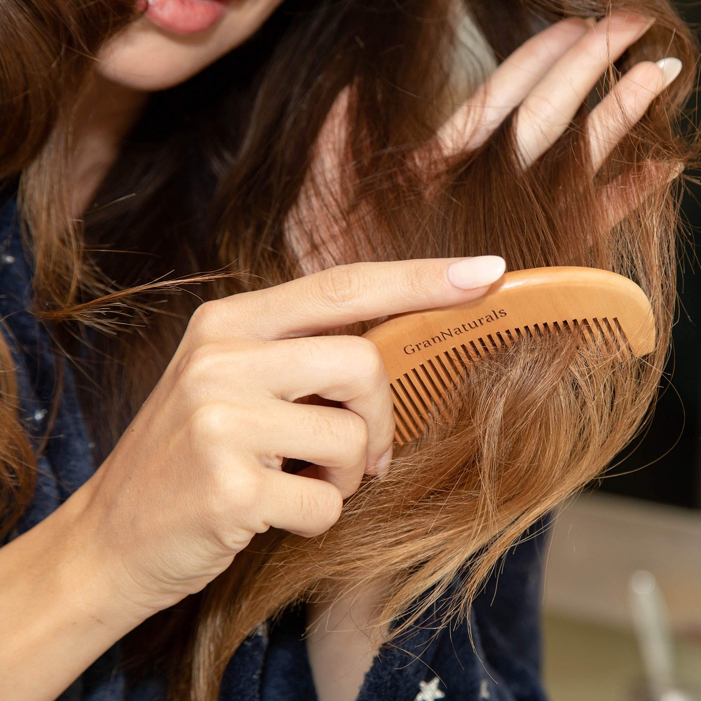 GranNaturals Wooden Comb for Detangling & Styling Wet or Dry Hair - Small Pocket Sized Fine Tooth Natural Wood for Curly, Thin, Thick, Wavy, or Straight Hair - Women's Birthing & Labor