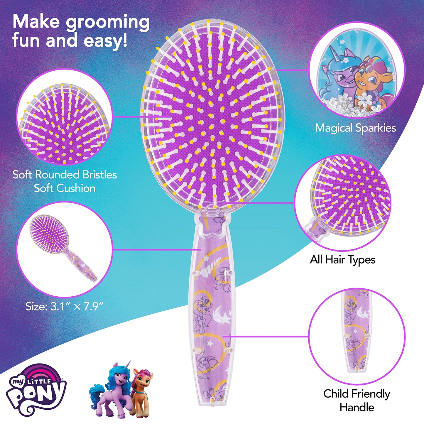 Hair Brush with Magical Sparkling Stars Confetti Hair Brush - Kids Hair Brush Ages 3+