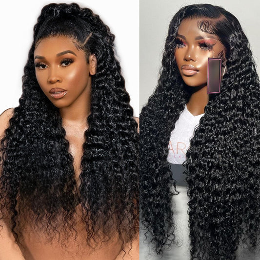 13x6 Deep Wave Lace Front Wigs Human Hair 180% Density Deep Wave Frontal Wigs Human Hair HD Lace Curly Wigs for Black Women Pre Plucked with Baby Hair Curly Lace Front Wig Human Hair 22 Inch