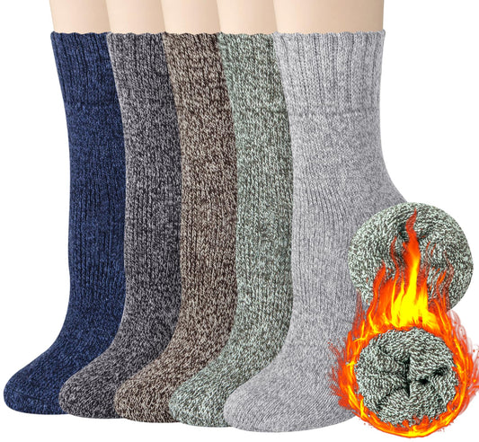 5 Pairs Wool Socks for Women Gifts Winter Warm Thick Knit Cabin Cozy Crew Socks, Z Bicolor Line