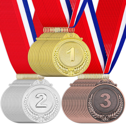 48 Pieces Award Medals 1st 2nd 3rd (Gold, Silver, Bronze) Metal Style Winner with Neck Ribbon, 2 Inches