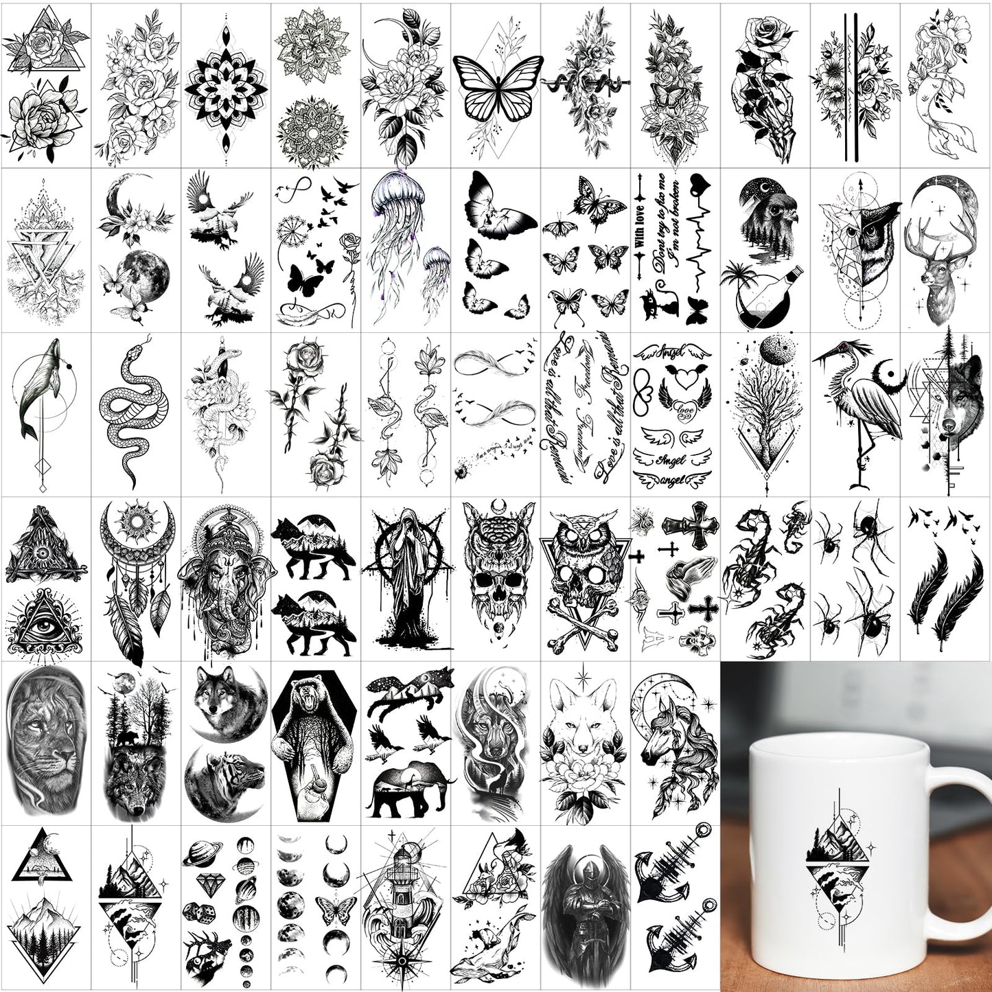 72 Sheets 3D Flowers Temporary Tattoos for Women Adult, Fake Tattoos Body Art Arm Sketch Tattoo Stickers for Women and Girls