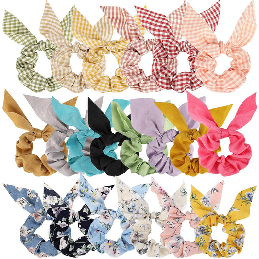 ACO-UINT 20 Pack Satin Scrunchies - Thick Hair Ponytail Holders with Bunny Ear Design, Women's Hair Accessories